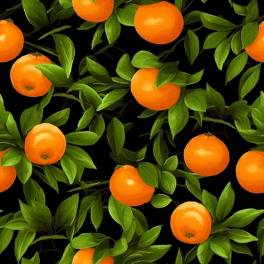seamless pattern, repeating pattern, cute shaped orange fruit, digital art painting, vector art, clipart, 12K, high quality, HD, octane rendering, cinematic lighting, realistic photo quality, vibrant colors, black background