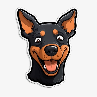 cute Doberman Pinscher, happy and smiling, bold line, clipart, sticker, white background, no shadow, 8k detail