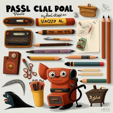 Writing school kids tools of all kinds, pixar style, clipart, detailed*