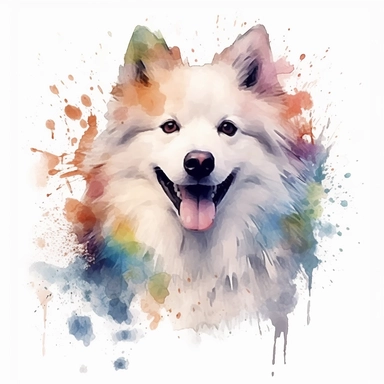 American Eskimo Dog dog, water color style, clipart, white background