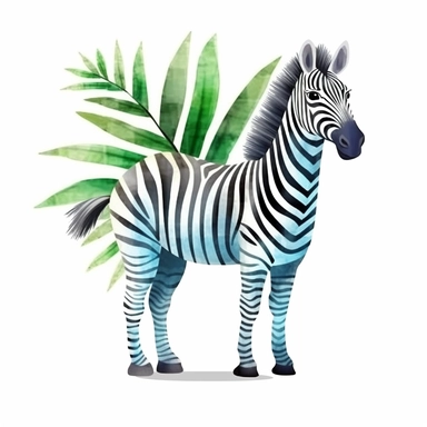 cute Aquarell tropical zebra animal clipart, cute jungle animal, full body, vivid colors