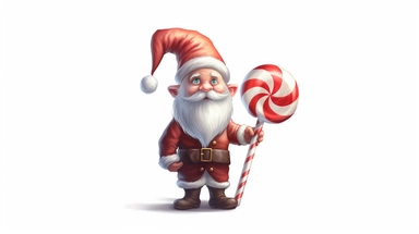 Christmas Gnome Holding Candy Cane Clipart Vector isolated on white background realistic photography, Higher coherence, Improved sharpness, accuracy, perfect look, perfect lighting, center of frame, ultra HD, 8k, Full body, OC renderer, sweet,sweet, dynamic background,(no unwanted borders or text artifacts)
