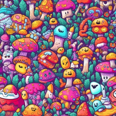 mix emojis and shrooms in trippy styled clipart