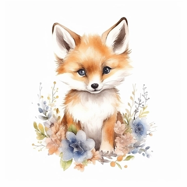 watercolor spring baby fox woodland creature on white backgroung, nursery decor, baby shower clip art, cute and whimsical design