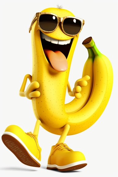 cool banana clipart with feet cartoon, wearing sunglasses, with a mouth smiling with no background
