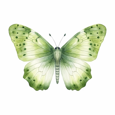 light green watercolour butterfly clipart, vector image