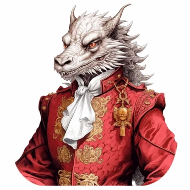 clip art, Beautiful clothing of an aristocrat as a cultured mature dragon, white background, clipart