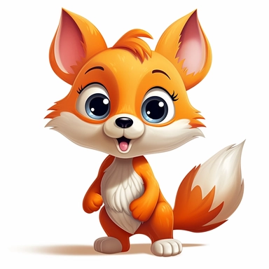 Fox - Kit Nursery Animal Clipart, open big eyes, vector art, children art, cartoonish, big head, graffiti style, cutest fun face, full body, white background