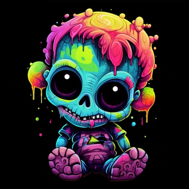 skull Baby Zombie cartoon , black Background , multi colour neon , Clipart Graphics, Illustrations in PNG