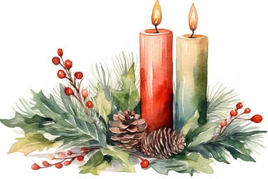 christmas candle decor, watercolor clipart