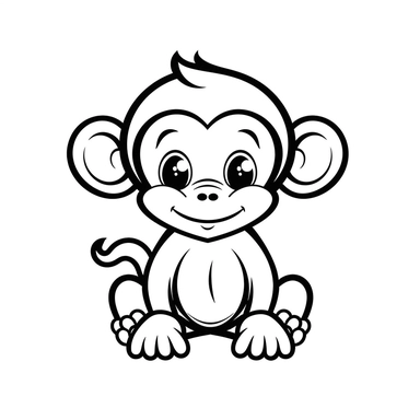 flat cute adorable monkey clipart black outlined contour white background png svg