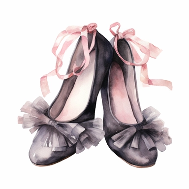 watercolour black ballet shoes hd clipart white background