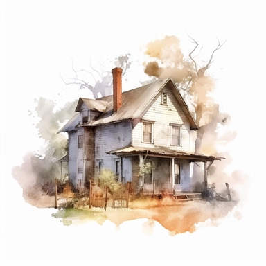 isolated clipart, farmhouse, highly realistic, flickr, watercolorist, uhd image, multi-layered mixed media