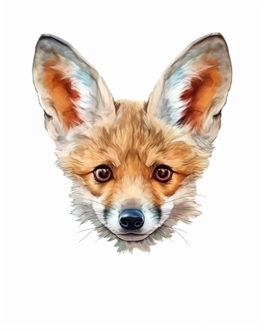 detailed watercolor Baby Coyote head , hyper realistic, isolated on a white background, clipart