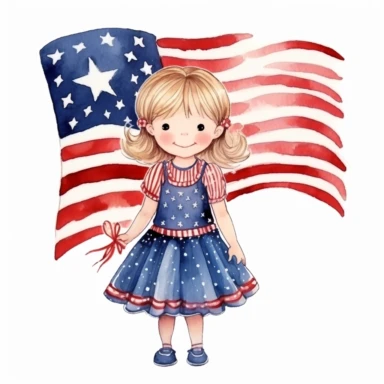 frame independence day u.s.a. super-cute , Perfect for nursery art and children's book illustration style, simple, cute, full color, clipart, watercolor illustration, single object, white background for removing background