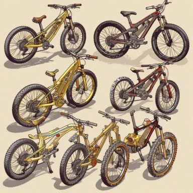 a clipart collection of a set of four isometric luxury mountain bike, highly detailed, crisp sharp lines , istock, clip-art, ,, 2070s, steel, , how-to, , harmony of, marker”, , 4, instrument, ultimate, 5, movies, three - dimensional , high quality vector svg white background , organised in rows spaces gap orderly