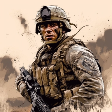 Iraq war soldier combat in a cool clip art style design. illustrator + clip art + award winning graphic design + graphic art