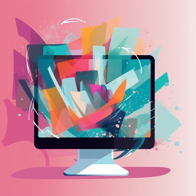 clipart of a computer monitor with an abstract image on the screen, in the style of illustrative art