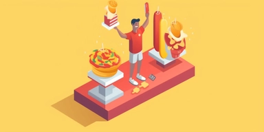 newspaper article about how a man won the hot dog speed eating championship, clipart collection, casual game design, vector illustration, pseudo 3d, cartoon style