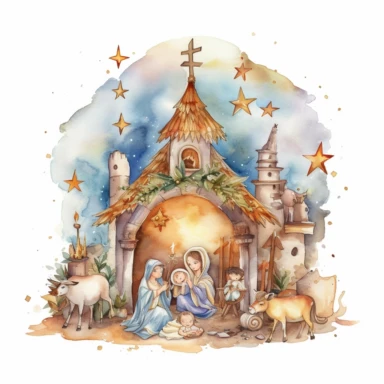 watercolor nativity scene clipart