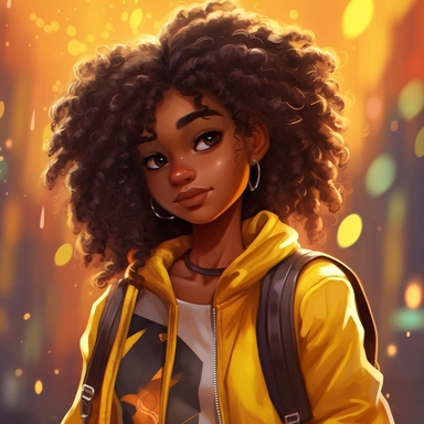 illustration concept of cartoon dark-skinned african girl clip art, no backpack, in the style of lilia alvarado, yellow and gold, poodlepunk, walt disney, realistic portrait drawings, charming anime characters, 32k uhd