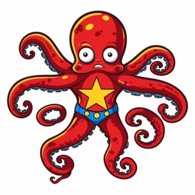 octopus like a superhero, clip art, in the style of herb, white background, extremaly high quality, 32k