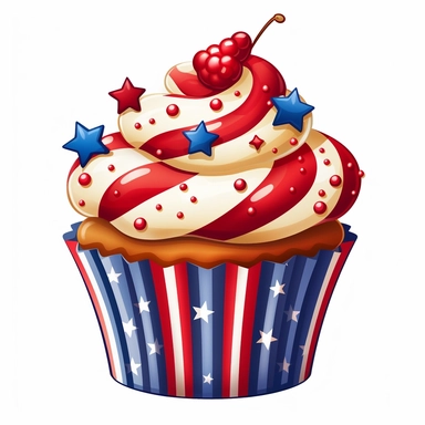 American flags cupcake clipart, sticker, white background, hd, 32k