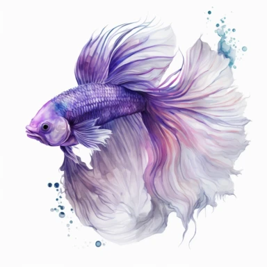 purple and white betta fish, light watercolor clipart, isolated on white background, James Jean and Peter Mohrbacher, no text, no captions