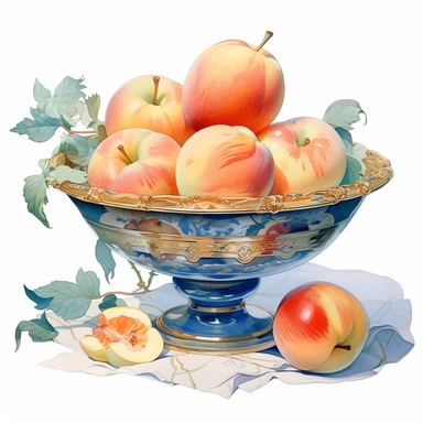A simple clipart, gouache, still life of apple fruit salad, artwork by J.C. Leyendecker and Ivan Aivazovsky, pastel shades, dynamic. On white background, space out.