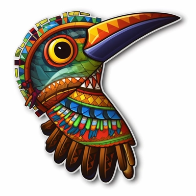 sticker ticker clipart cartoon of hummingbird, the Ankh, one African mask, Kente cloth, beadwork, wood carvings, 3D, disney pixar style, white background ,high definition, high resulotion, highly detailed,16K