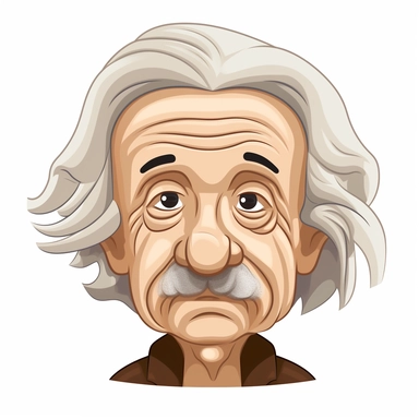 comicalAlbert Einstein head only . Cartoon, clipart style. No background.