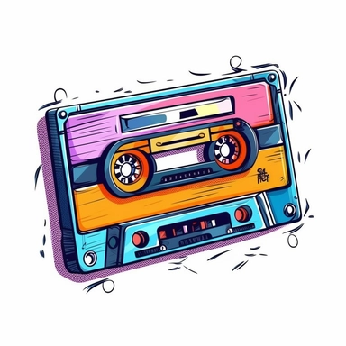 Cute Beautiful Retro 90s Color cassette tape Sublimation Clipart,Cartoon, hyper realistic, intricate detail, illustration style,high solution,on the white background