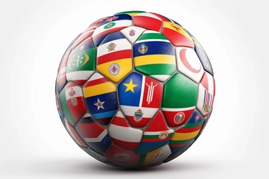 Soccer ball with national flags on grass over white background. World countries football championship. 3D illustration with copy space. Including clipping path. background vector art painting illustration