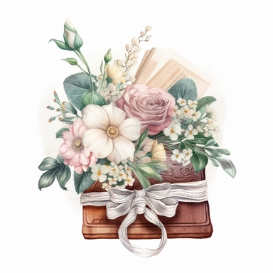 single vintage wedding Fabric and Wooden Decorative Cash clipart, in the style of watercolor on a white background