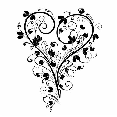 black flourish and swirls vector art with small hearts isolated on a white background, clipart