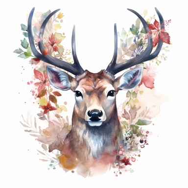 watercolor Deer with antlers clipart, highly detailed