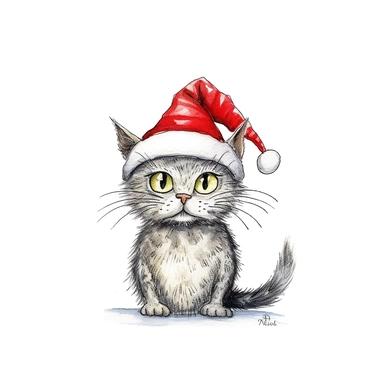 Axel scheffler illustration style Christmas cat, high definition, 8k, insanely detailed, fine detail, sharp focus, illustration, white background, isolated clipart vector