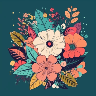 Floral, flower, illustration drawing, vector, flat, simple, clipart, logo, blank background, bright colors, feminine, design for t-shirt