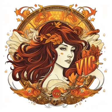 old style fire virgo zodiac, vector design illustration, in the style of detailed heavy metal embroidery, hand-painted details, Horoscope Clipart, isolated white background