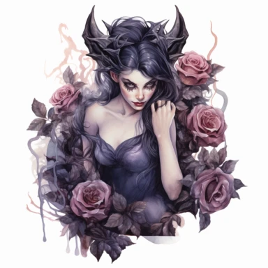 dark and evil fairy having dark roses near her, 8K, ultra details, isolated white background, clipart, hand drawn, hand drawn art, in the style of ultra-detailed watercolor hand drawn collections, HD watercolor collections, soft watercolor, inllustration, high-quality watercolor collections, hand-drawn watercolor collections, and precise watercolor collections made by a professional watercolor artist with attention to detail,