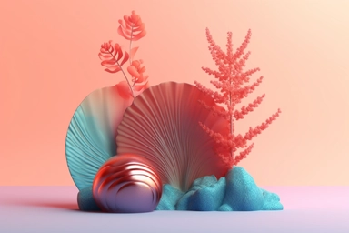 3d abstract summer nature beach object clipart with Gradient Color Overlay Background, minimal, boho, bohemian, soft color, artistic, high resolution, 8K,