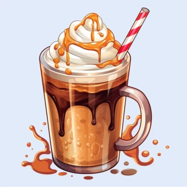 clipart of coffee cup. TRANSPARENT glass coffee cup with ice mocha latte in it. whipcream on top , straw , white background, 2D VECTOR ART ,high detial, 8k