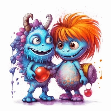 Cute Beautiful Couple Monster Sublimation Clipart,Cartoon, hyper realistic, intricate detail, illustration style,high solution,on the white background