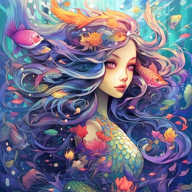 the most beautifyul ethereal mermaid colorful, fish, ocean life, hyper detailed, high defenition, highlights clip art