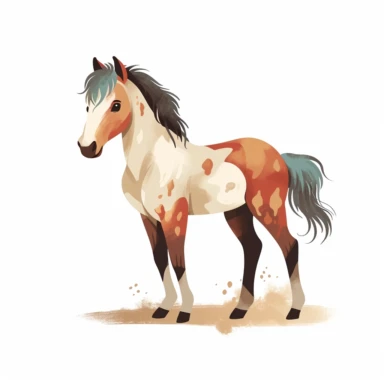 a baby horse clipart with illustration, full body shot ,8k, style of Bohemian, style of Anna Süßbauer and Jon Klassen,vector, Vector, white background,Solid Background, Sharpness and clarity, masterpiece, trending on Artstation and Dribbble.