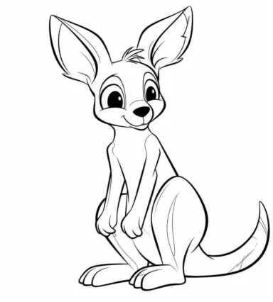 kangaroo, a cute cartoon, black and white colorring page for kids, Clip Art, cartoon character, no text, white background