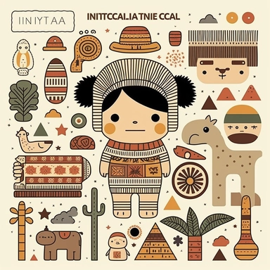 collage toys for kids inspired by inca and maya art innocent illustration design only for kids vector flat clipart 2d funny for nursery decor lineart solid colors white background only