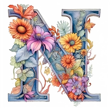 Pastel Vintage Flower Alphabet  M  Watercolor and ink Clipart, Cartoon, anime, hyper-realistic, high contrast, intricate detail, illustration style, high solution on the white background, J