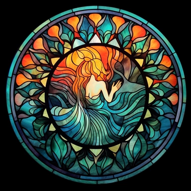 Stained Glass Watercolor Mermaid Mandala Clipart, black background, no text, no caption