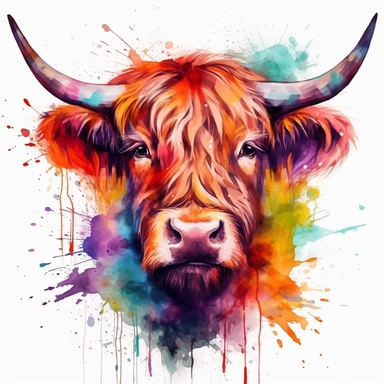 highland cattle oil painting watercolor clipart graffiti